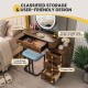 Vanity table set in brown featuring a lighted mirror, wireless charging station, and large storage drawers for.