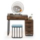 Vanity table set featuring a lighted mirror, wireless charging station, and cushioned stool for stylish makeup.