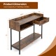 Rustic brown long console table with drawer and metal frame, featuring multiple storage options and a stylish.