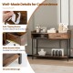Rustic brown long console table with drawer, metal frame, and anti-tipping device for versatile storage in any room.
