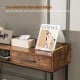 Rustic brown console table featuring a pull-out drawer and elevated edge, ideal for living room or entryway storage.