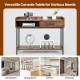 Rustic brown long console table with drawer and metal frame, ideal for living room, dining room, kitchen, or entryway.
