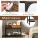 Rustic brown 2 drawers console table with metal frame, anti-tipping kit, and open shelf for versatile living room use.