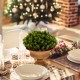 Artificial boxwood topiary in a golden pot, featuring dense leaves, perfect for dining table decoration.