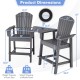 Dimensions of the 2 Pieces HDPE Tall Adirondack Chairs in Gray, featuring a middle tray and ergonomic design for.