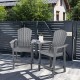 Two gray HDPE tall Adirondack chairs with middle connecting tray, perfect for outdoor relaxation on the balcony or.