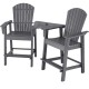 Side view of a gray HDPE tall Adirondack chair showcasing the ergonomic backrest and wide armrests, ideal for outdoor.