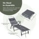 Adjustable outdoor aluminum chaise lounge chair with quick-drying fabric, shown in folded position for easy storage.