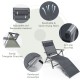 Adjustable outdoor aluminum chaise lounge chair with quick-drying fabric and anti-slip foot pad for relaxation.
