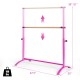 Adjustable pink ballet barre with beech wood bar, height from 39" to 51", suitable for home and dance studios.