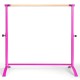 Adjustable pink ballet barre with beech wood bar, suitable for various heights, perfect for home and dance studios.