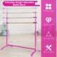 Height adjustable pink ballet barre with sturdy metal structure and beech wood bar, ideal for home and dance studios.