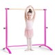 Ballet barre in pink with adjustable height, featuring a sturdy beech wood bar, ideal for kids and adults in dance.