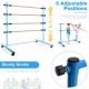 Double ballet barre in blue with adjustable heights, sturdy beech wood, and anti-slip footpads for dance and stretching.