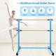 Double ballet barre in blue with beech wood, adjustable heights, and anti-slip footpads for dance and Pilates.
