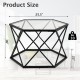 Hexagonal black metal coffee table with tempered glass top, 25.5” wide, perfect for modern home decor and easy assembly.