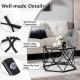 Hexagonal glass coffee table with a black geometric metal base, featuring non-slip foot pads for stability and easy.
