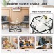 Hexagonal glass coffee table with a black geometric metal base, perfect for modern living rooms and easy assembly.