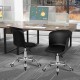 Set of 2 black ergonomic office desk chairs with soft padded PU leather seats and adjustable height for versatile use.