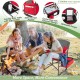 Folding camping director's chair in red with cooler bag, side table, and sturdy frame, perfect for outdoor use.