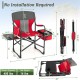 Folding camping directors chair in red with cooler bag and side table, sturdy metal frame, 400 lbs capacity, portable.