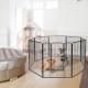 Heavy-duty 8-panel pet playpen with door, black powder-coated, providing a safe space for dogs to exercise indoors.