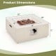 Square propane gas fire pit dimensions showing 28"x28"x12", made of terrazzo with a stainless steel burner and PVC.