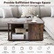 Square coffee table in rustic brown with two-tier storage, non-slip foot pads, ideal for living room or home office use.