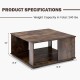 Square coffee table in rustic brown with 2 tiers, sturdy E0 grade board, ideal for living room or home office use.