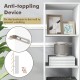 5-tier narrow bookshelf in white with anti-toppling device, ideal for small rooms and stable storage.