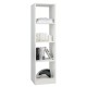 Narrow 5-tier bookshelf in white with 4 open cubes, designed for small spaces and featuring anti-tipping kits for.