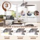 52-inch silver gray ceiling fan with LED lights, 3 color options, remote control, ideal for living room or bedroom.