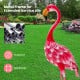 Colorful flamingo garden statue with rustproof metal frame and U-shaped stakes for stable outdoor decoration.