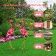 Two-piece flamingo garden statue set made of rustproof metal, ideal for backyard and lakeside decoration.