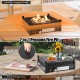 16.5-inch tabletop propane fire pit in black with removable lid, ideal for patio tables and providing 40,000 BTU warmth.