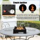 16.5-inch tabletop propane fire pit in black with simple ignition, ideal for patio tables, offering 40,000 BTU heat.