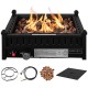 16.5-inch tabletop propane fire pit in black with stainless steel burner and lava rocks, perfect for patio tables.