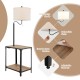 360° rotatable floor lamp with linen shade and side table, featuring USB ports and adjustable foot pads for versatile.