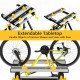 Folding work table with extendable tabletop, adjustable height, and tiltable platform for versatile project needs.