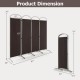 4-panel brown room divider with curved metal base, 6.2ft tall, ideal for creating privacy in home or office spaces.