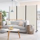 Three-panel folding room divider in white with lockable wheels, ideal for creating privacy in living spaces.