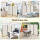 Three-panel white room divider with lockable wheels, ideal for creating privacy in various settings like home or office.