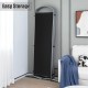 Freestanding 6-panel black privacy screen with durable fabric and stable metal base, ideal for versatile room use.
