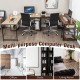 L-shaped computer desk in rustic brown with 4 storage shelves and cable holes, ideal for home office or study setup.