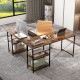 L-shaped computer desk in rustic brown with 4 storage shelves and cable holes, perfect for home office setups.