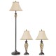 3-piece lamp set featuring a floor lamp and two table lamps with linen fabric shades, ideal for traditional home decor.