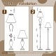 Tool-free installation guide for a 3-piece table and floor lamp set with linen fabric lamp shades.