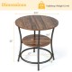 2-tier round end table with a rustic wood grain finish and sturdy metal frame, ideal for home or office use.