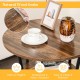 Round end table with natural wood grain, sturdy metal frame, and open storage shelf, ideal for home or office use.