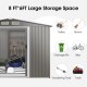 8x6 feet galvanized steel storage shed in gray with large space for bikes, tools, and garden equipment, featuring a.